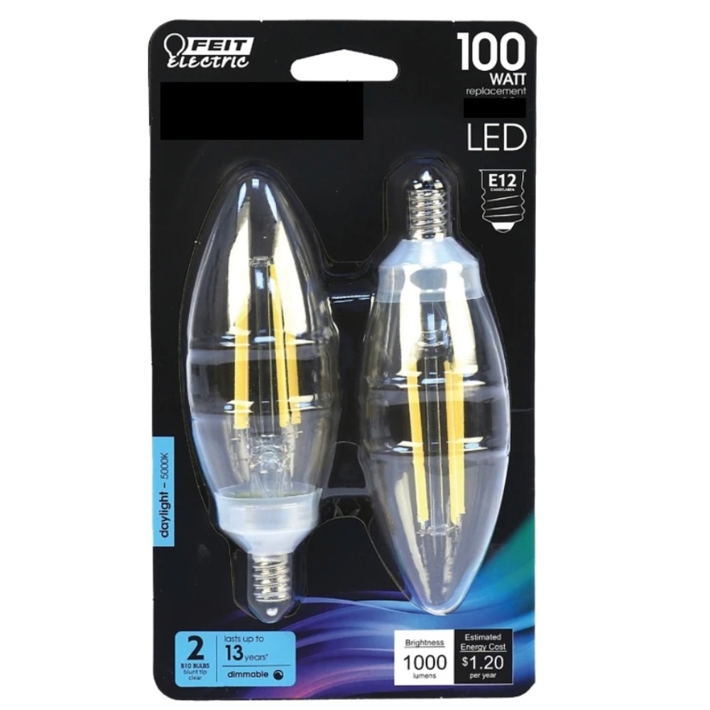 Feit Electric - LED Bulb - Clear Candelabra Blunt Tip
